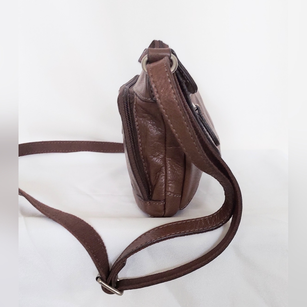 Fossil Adjustable Strap Crossbody Bag Brown Pebbled Leather - Picture 3 of 10